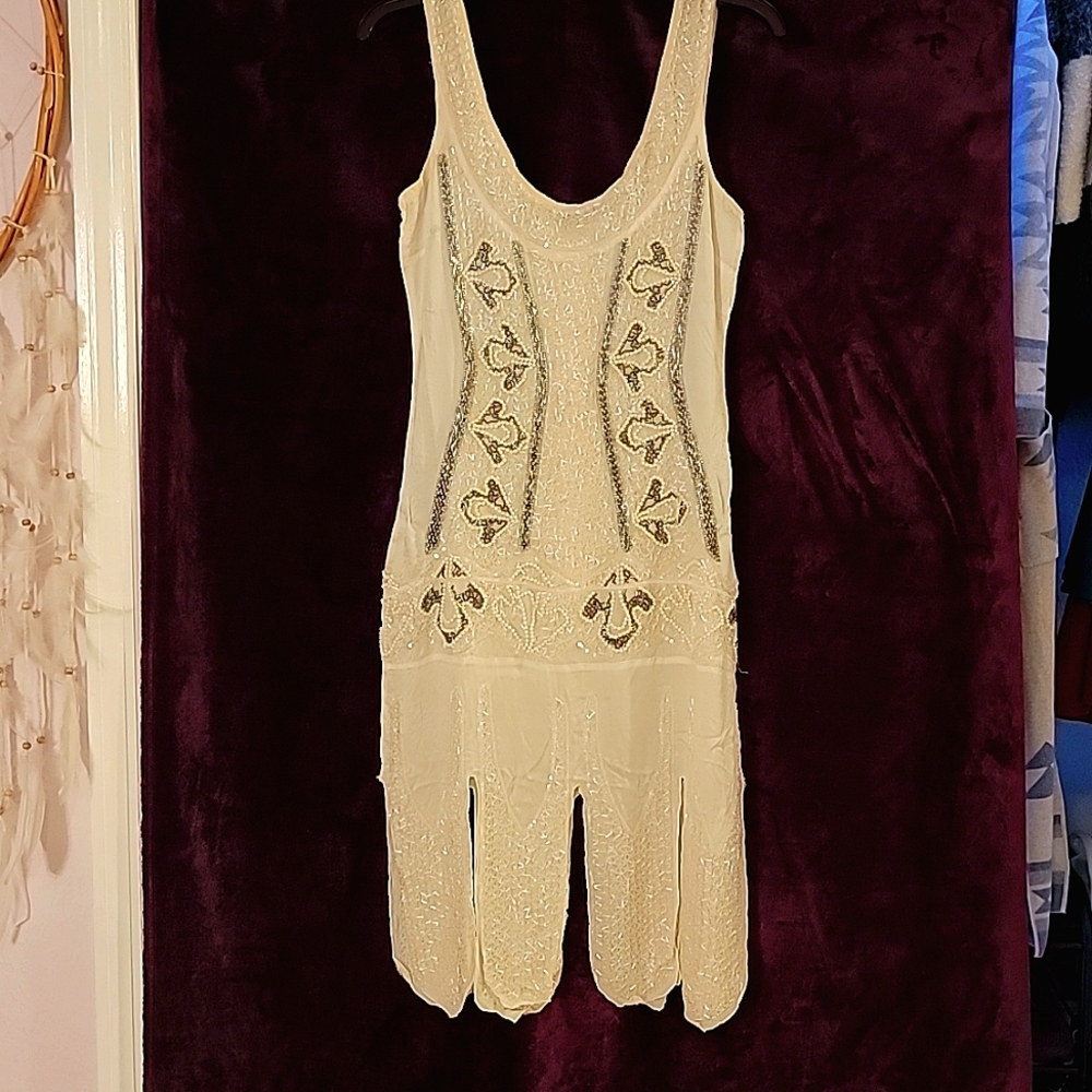 Unique Vintage|1920's Style Flapper Dress| XS| White